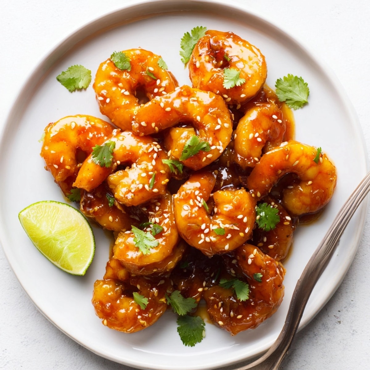A sizzling skillet of spicy honey garlic shrimp, fragrant and perfectly cooked.