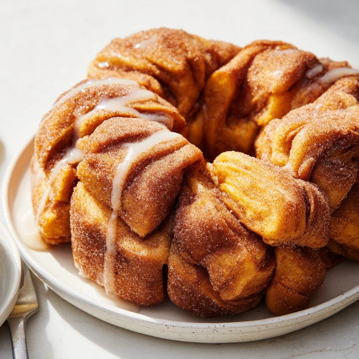 Warm Cinnamon Sugar Pull-Apart Bread with golden crust, soft layers, and sweet aroma.  