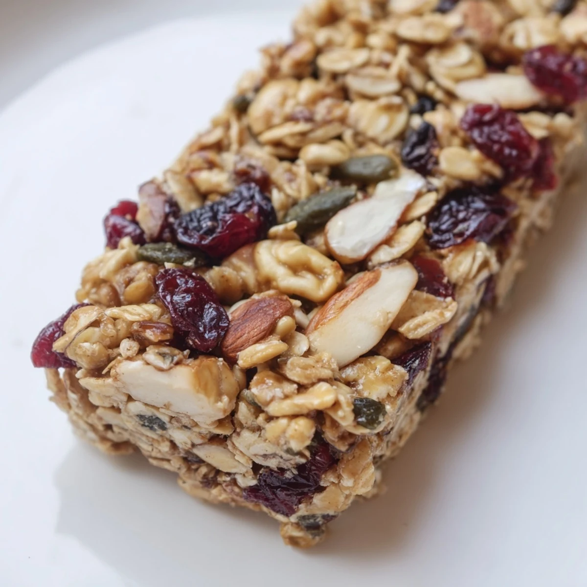 Golden-brown squares of homemade Roasted Pumpkin Seed & Cranberry Granola Bars, ready to eat!