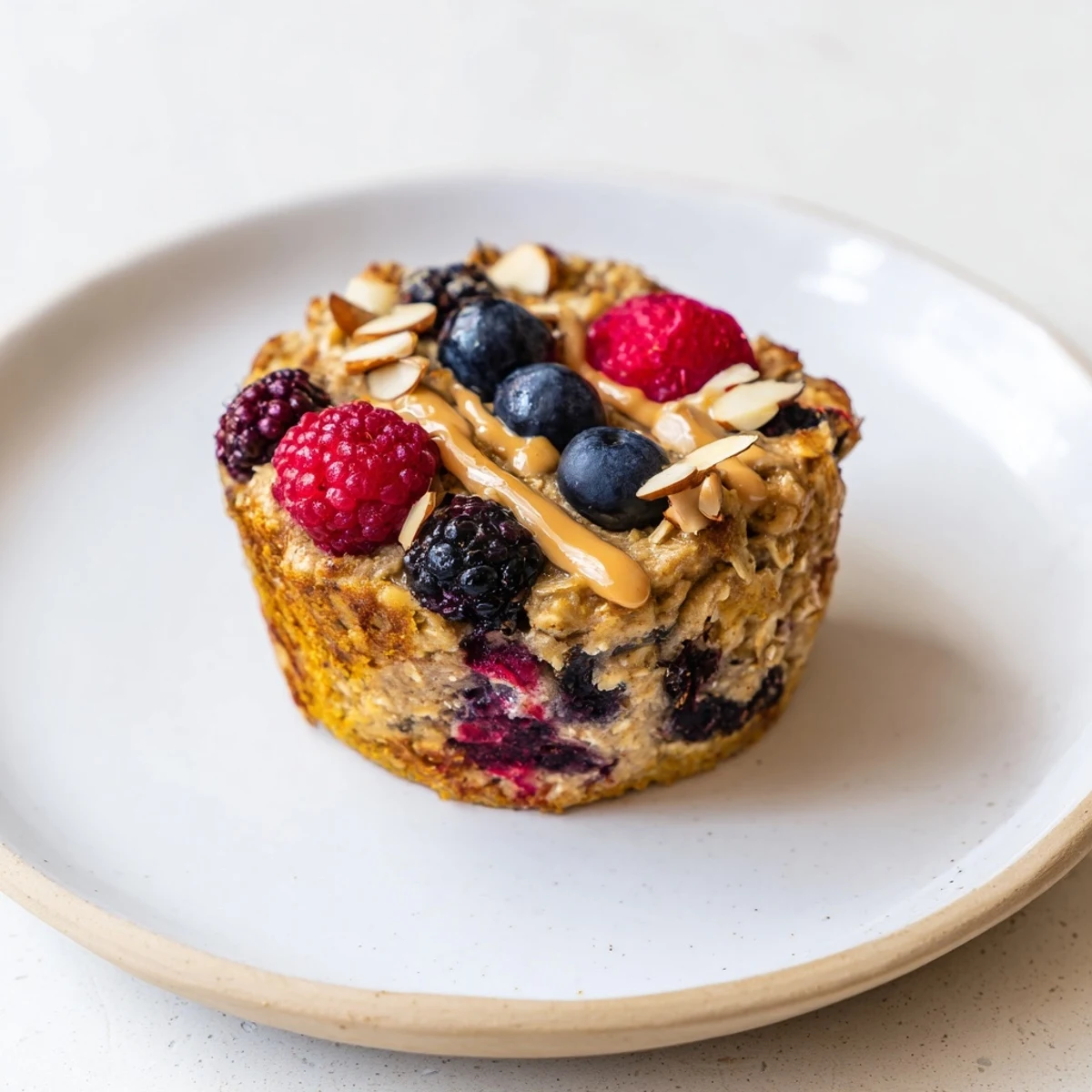 A close-up of warm, delicious Baked Oatmeal Cups brimming with juicy berries, ready to enjoy.