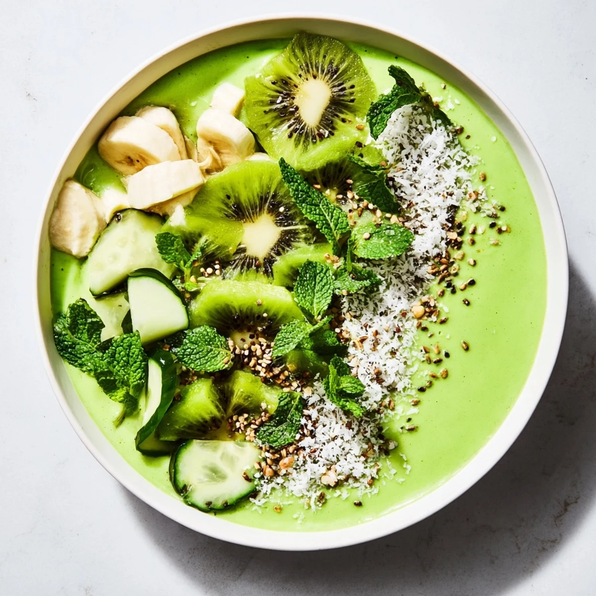 Imagine a beautiful Green Smoothie Bowl: a healthy, delicious bowl brimming with fresh, green goodness and vibrant toppings.