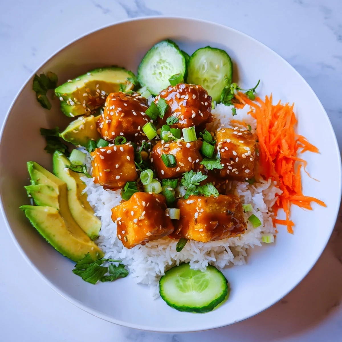 Golden-brown Chili-Mayo Baked Tofu Bowls, offering a delightful combination of textures and flavors.
