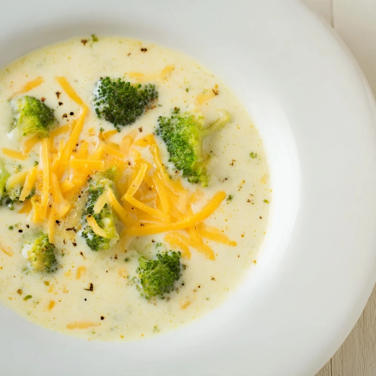Thick, creamy Broccoli Cheese Soup, a warm bowl with melted cheddar, ready to eat.