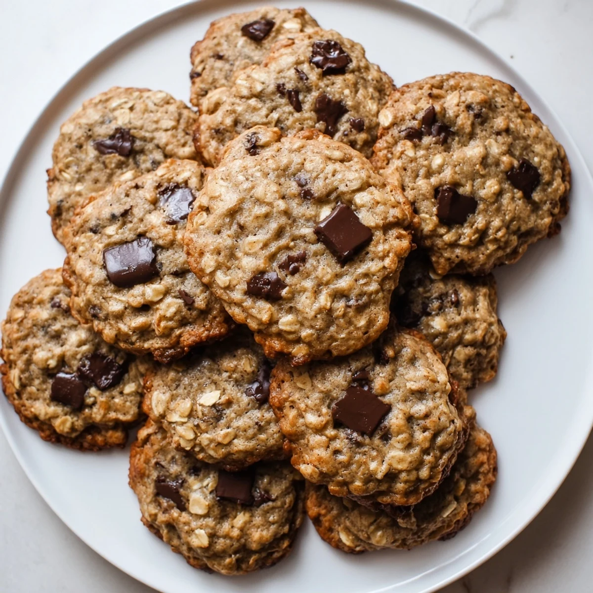 Golden-brown Oat-Banana Chocolate Chip Cookies, fresh from the oven, offering a warm aroma.