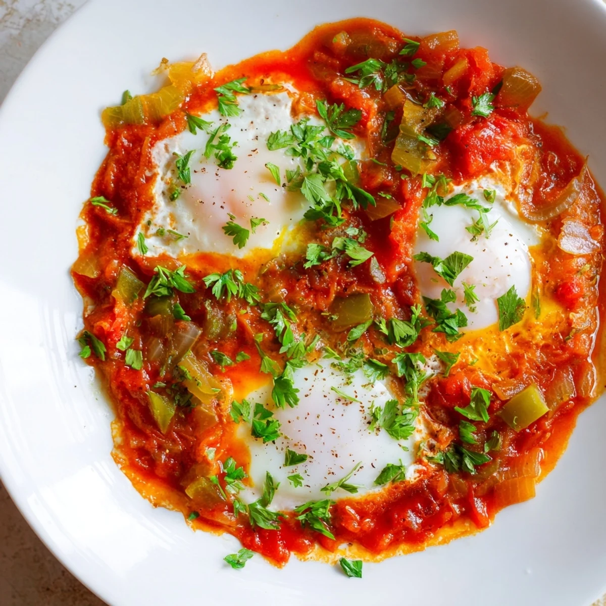 Golden yolks burst in this delicious Shakshuka, with fresh herbs and crusty bread alongside.