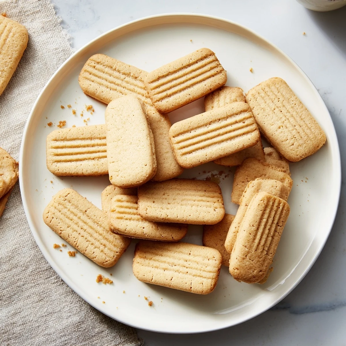 Golden-edged classic shortbread cookies, a beautiful arrangement ready for enjoying with tea.