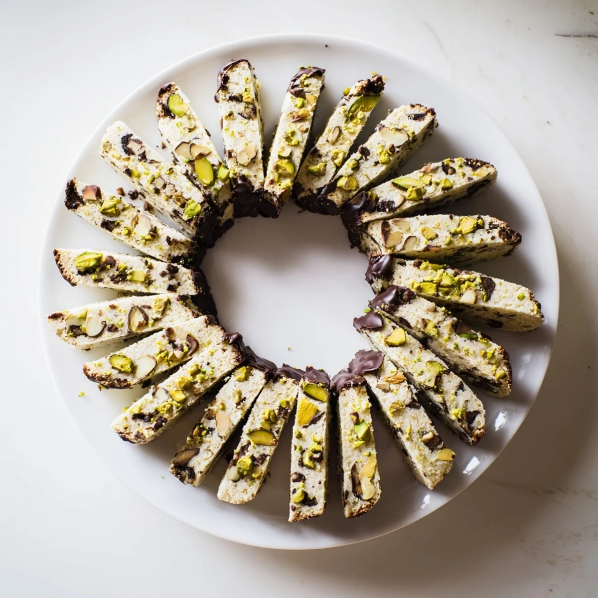 White Chocolate Cranberry Pistachio Biscotti, crisp Italian cookies, perfect alongside a warm cup of coffee.