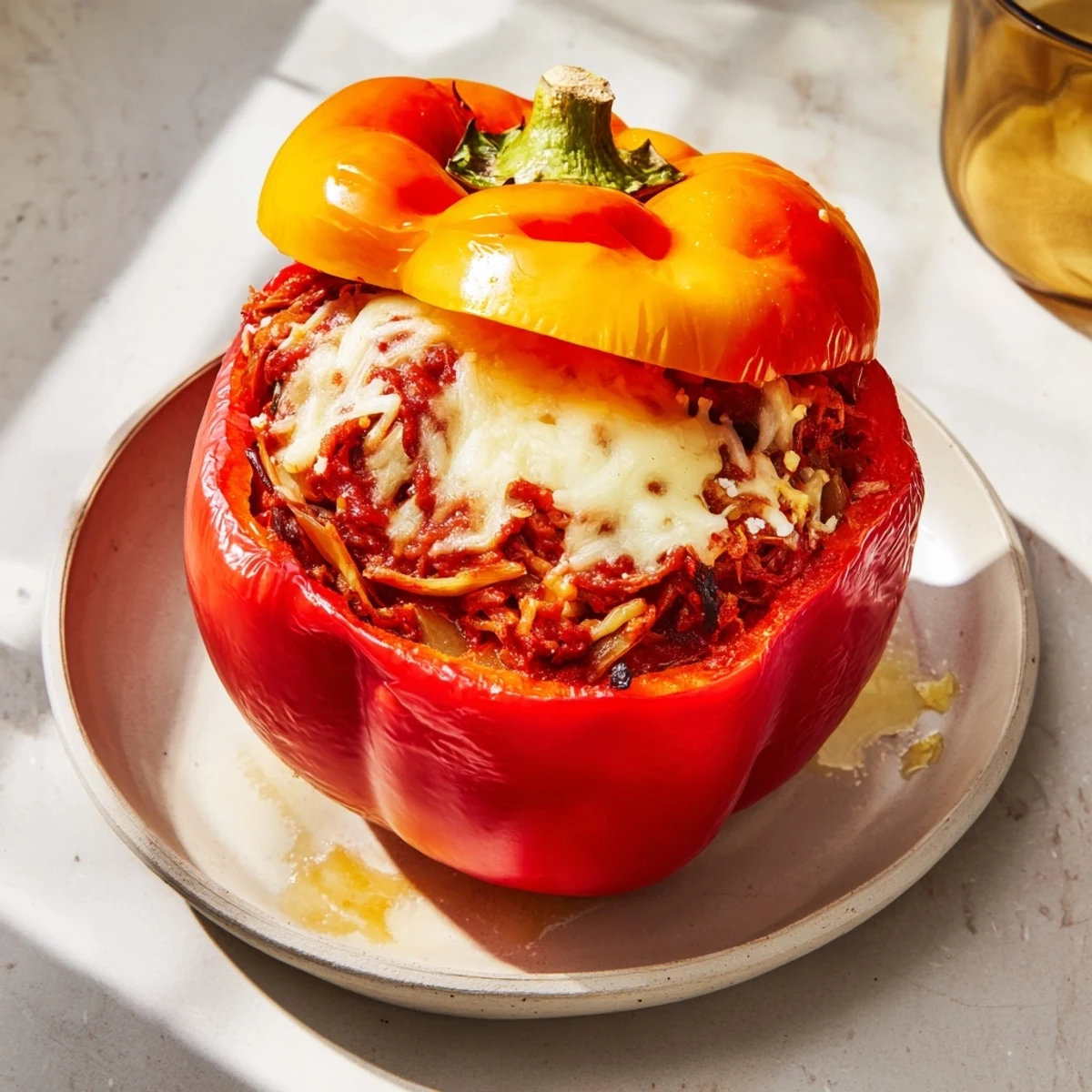 Savory Sloppy Joe Stuffed Bell Peppers, bursting with a rich meat sauce and topped with melted cheese, look delicious.