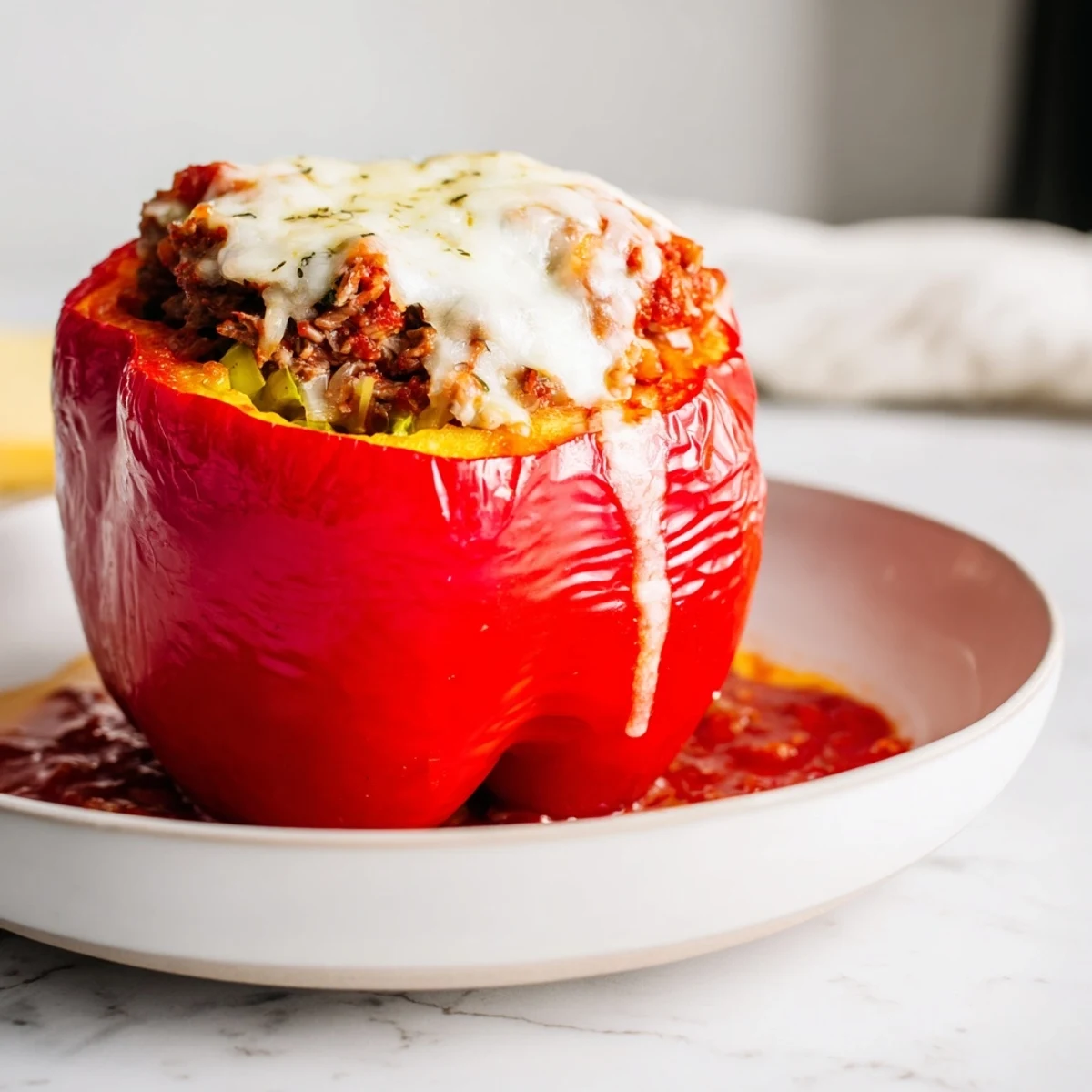 Mouthwatering image of baked Sloppy Joe Stuffed Bell Peppers, the perfect easy and satisfying family meal.