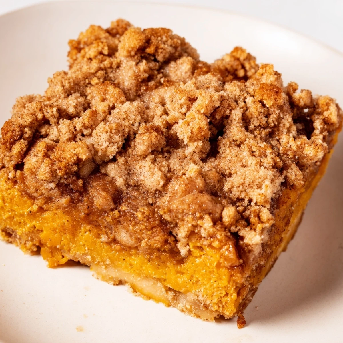 Golden brown pumpkin crisp, perfect for serving warm with a scoop of vanilla ice cream.