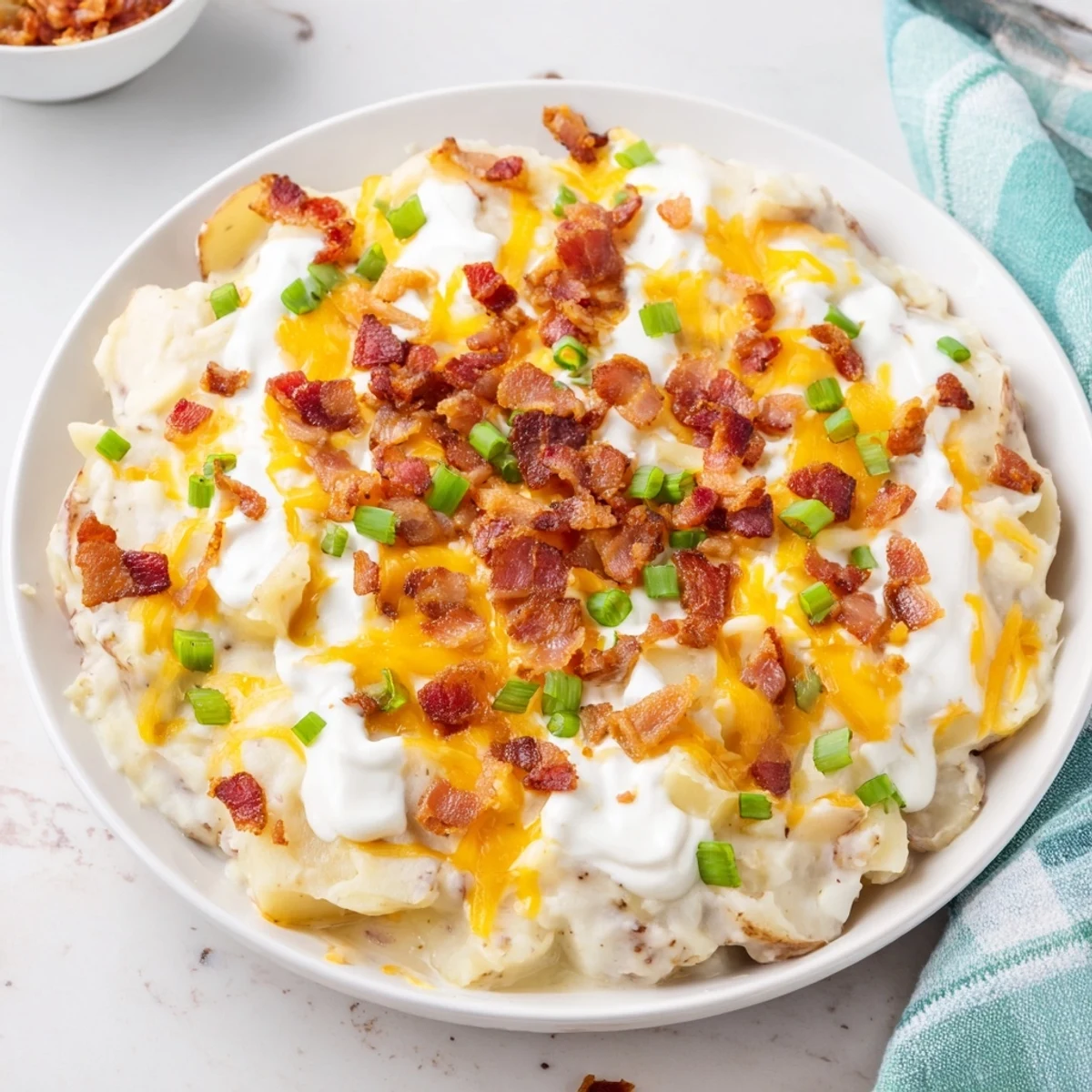 Warm and comforting bowl of Crockpot Loaded Baked Potato Soup, rich with melted cheese and a hint of bacon.