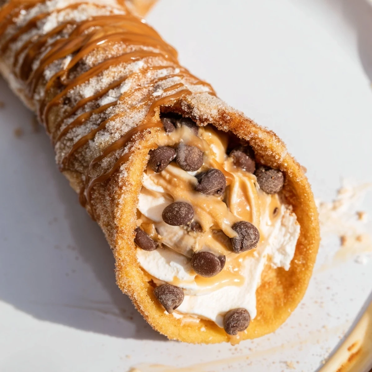 Close-up of freshly made, sweet Quick Churro Cheesecake Cones, a perfect dessert for your next treat.