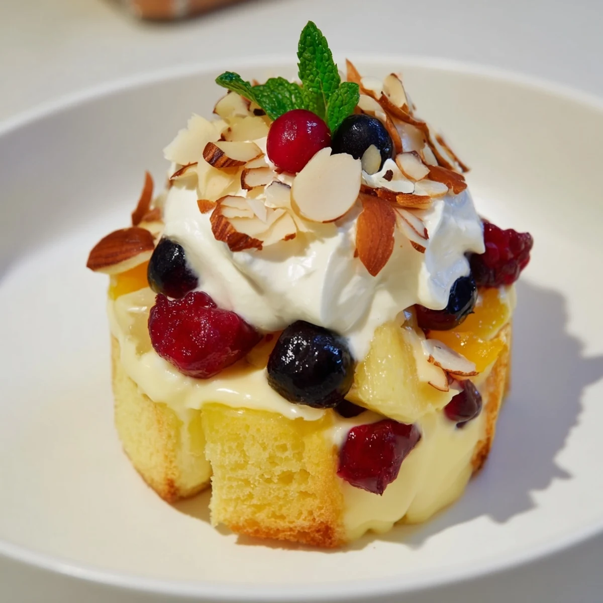 Layered Simplified Christmas Trifle Cups featuring fresh berries, creamy custard, and whipped cream are beautiful.