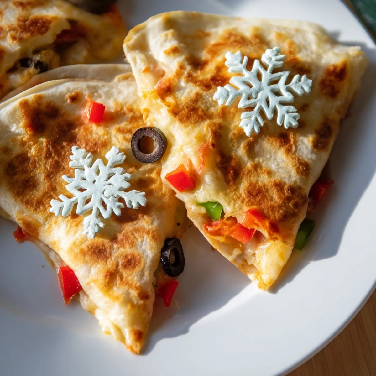 Express Snowflake Quesadillas, golden and cheesy, ready to dip in cool, creamy sour cream and salsa.