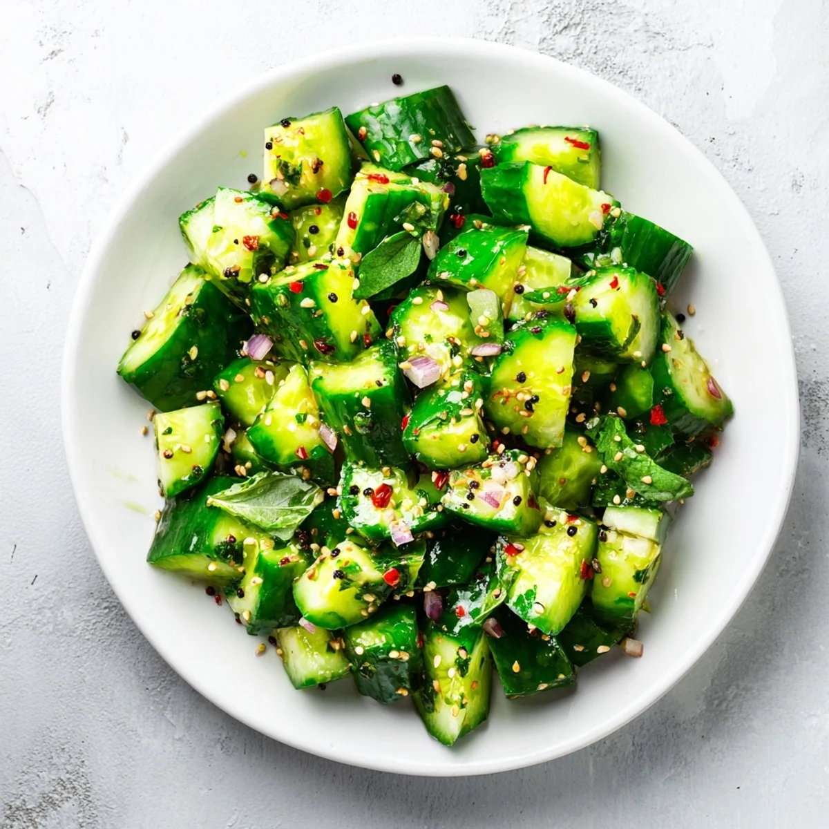 Fresh simple cucumber and dill chopped salad featuring a vibrant lemon dressing, perfect side dish.