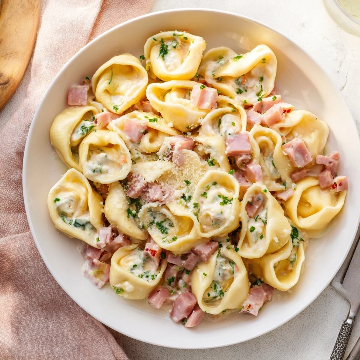 High-Protein Cottage Cheese Alfredo Christmas Shells, bubbly and cheesy, ready for a festive holiday dinner.