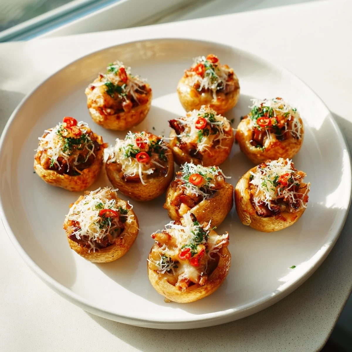 A baking dish full of rich, creamy High-Protein Cottage Cheese Alfredo Christmas Shells, garnished with fresh parsley.