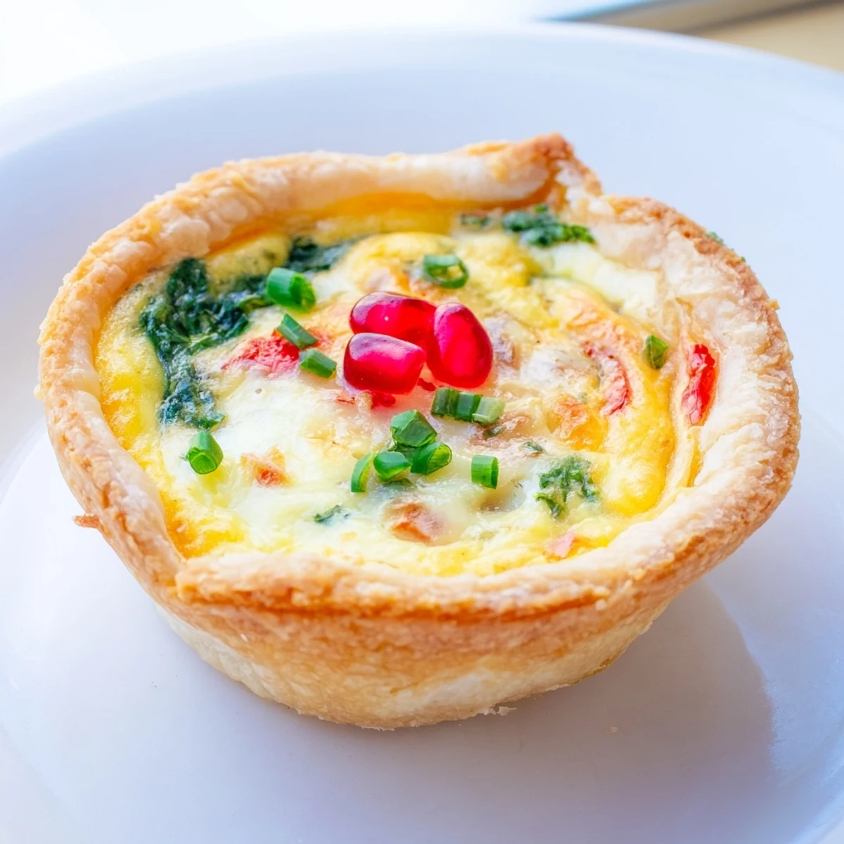 Beautifully arranged Savory Bites: Mini Quiche Christmas Tree, showcasing golden-brown pastry and colorful filling details.