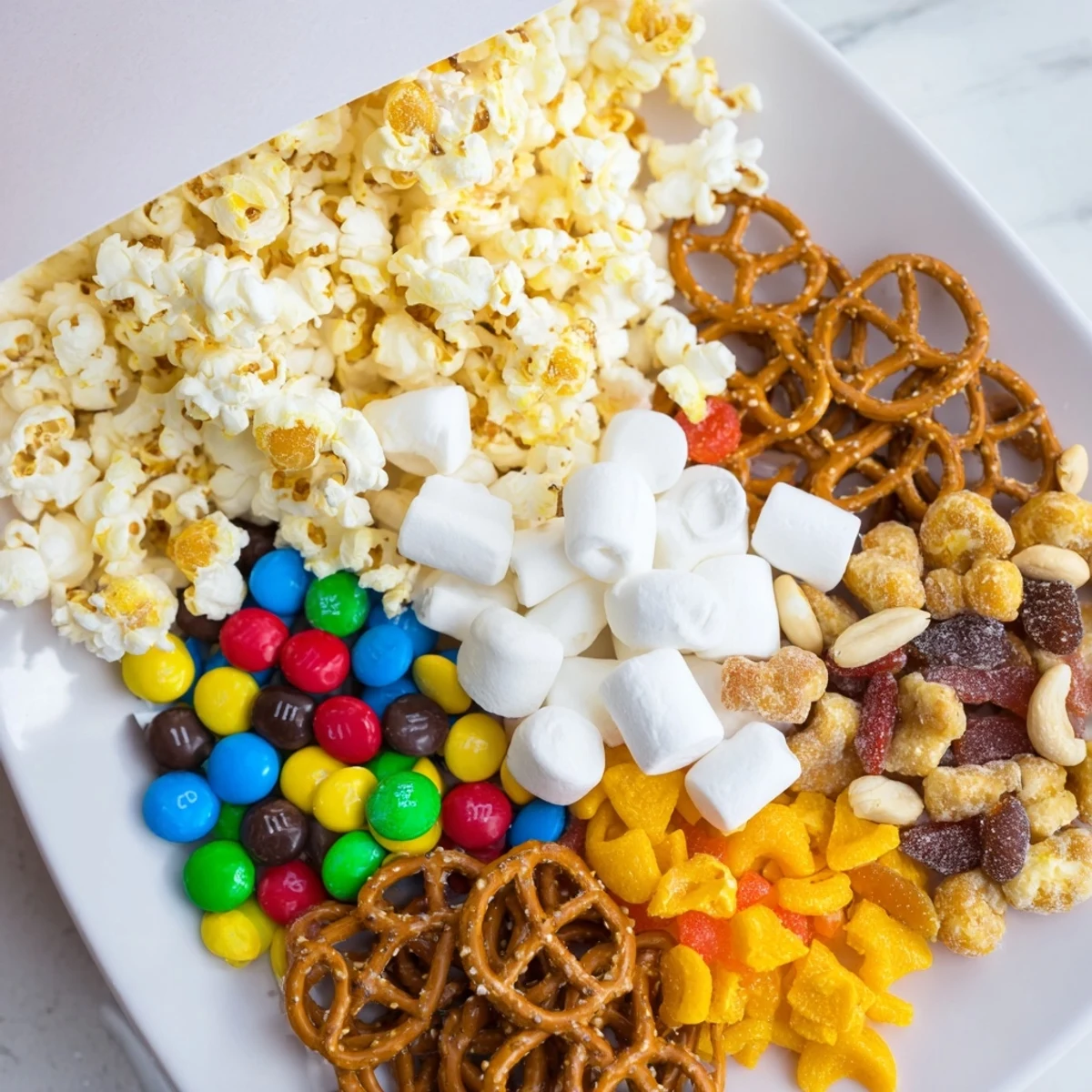 Movie night popcorn boxes filled with sweet and savory treats for a fun snack platter.