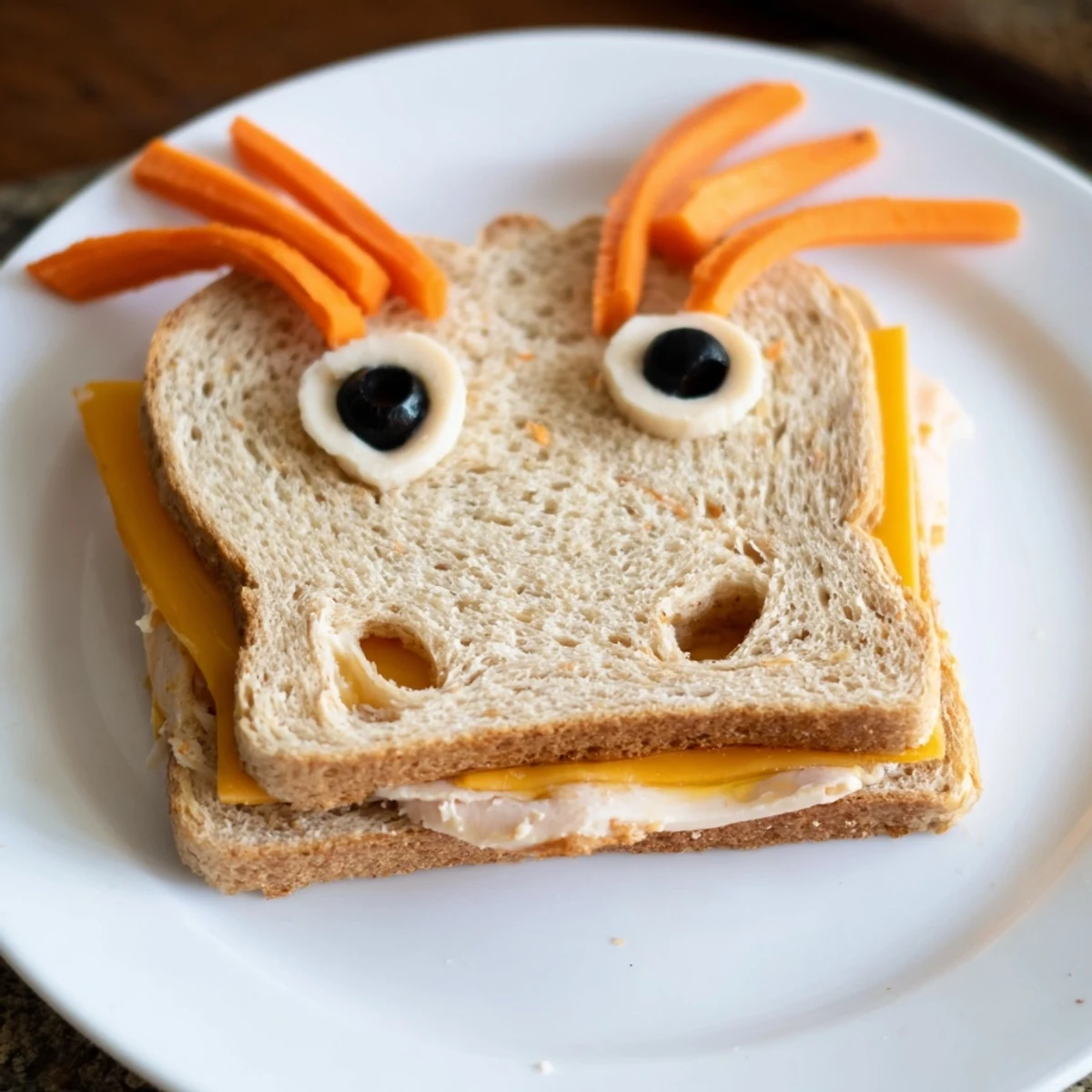 A close-up of delicious Horse Head Sandwich Cutouts, ready for a kid's lunch or a fun party.