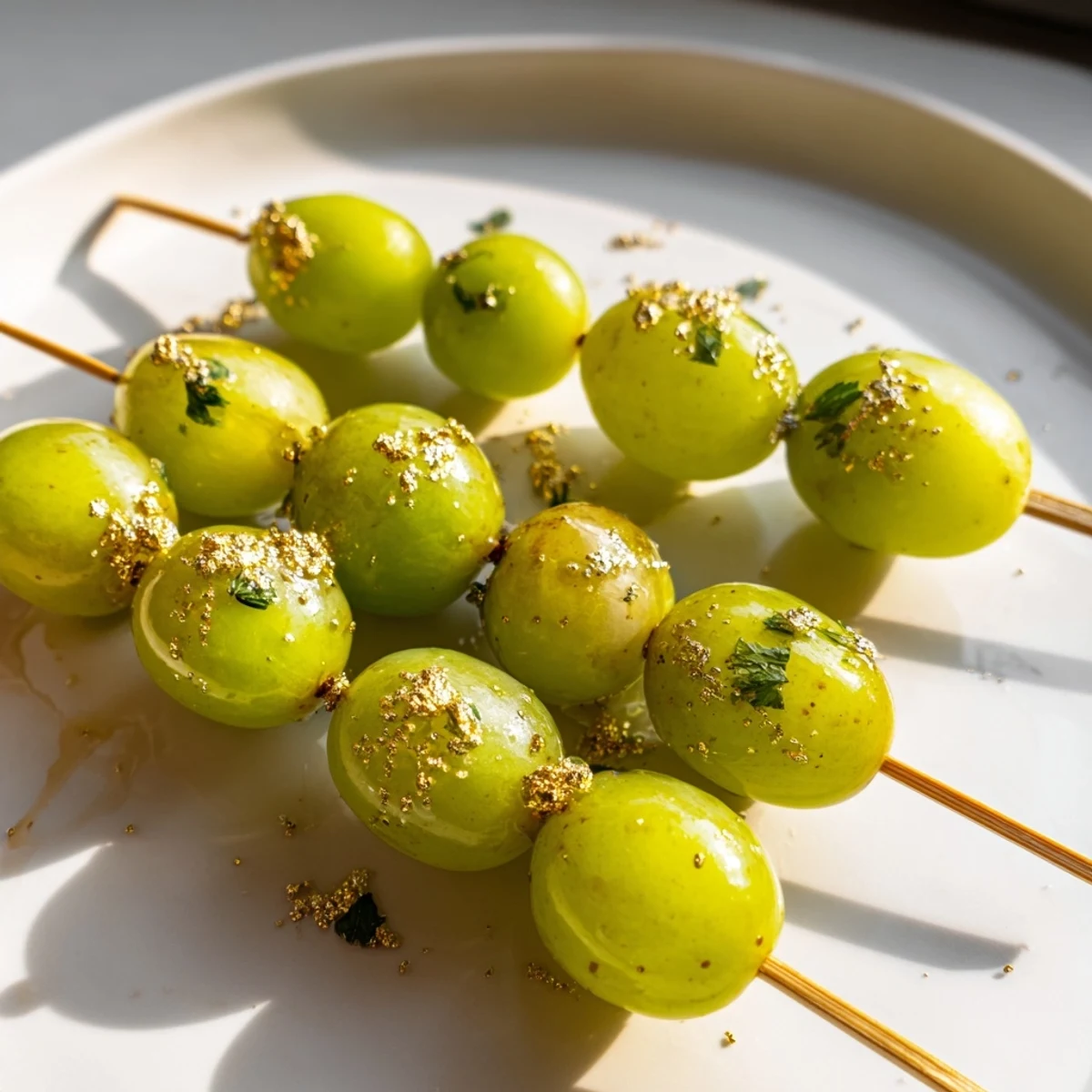 Juicy green Grapes of Luck skewers, a New Year's treat, ready for midnight celebrations.