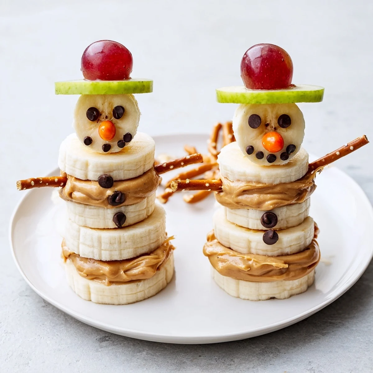 Festive and fun, homemade Banana Peanut Butter Snowmen are a healthy holiday snack, perfect for sharing!