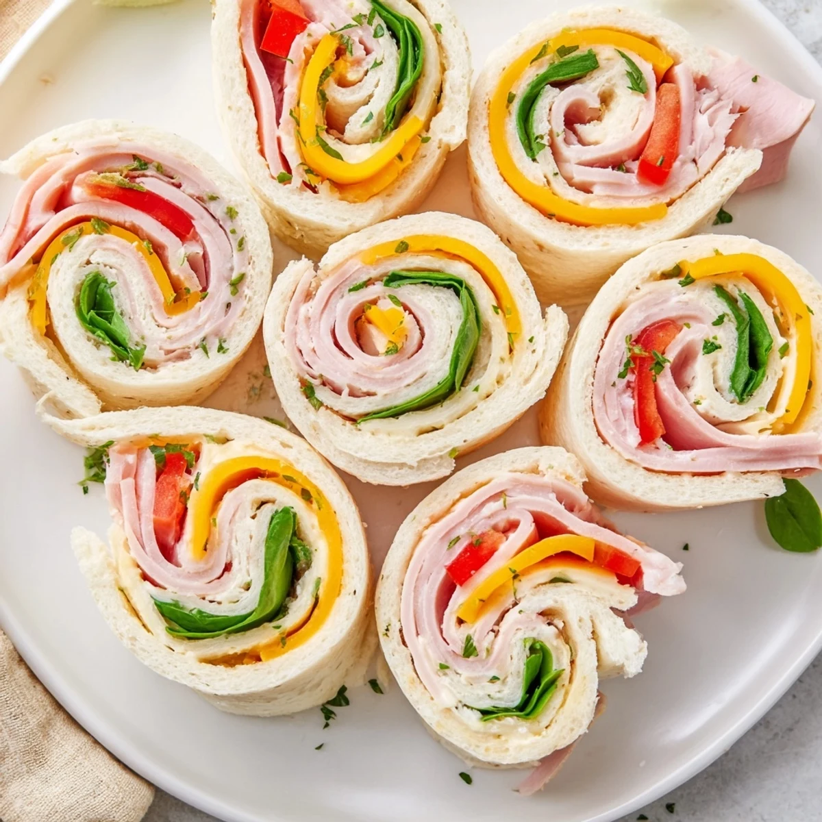 These attractive Party Sandwiches offer a delightful array of ham, turkey, and cheese, cut into playful stars.