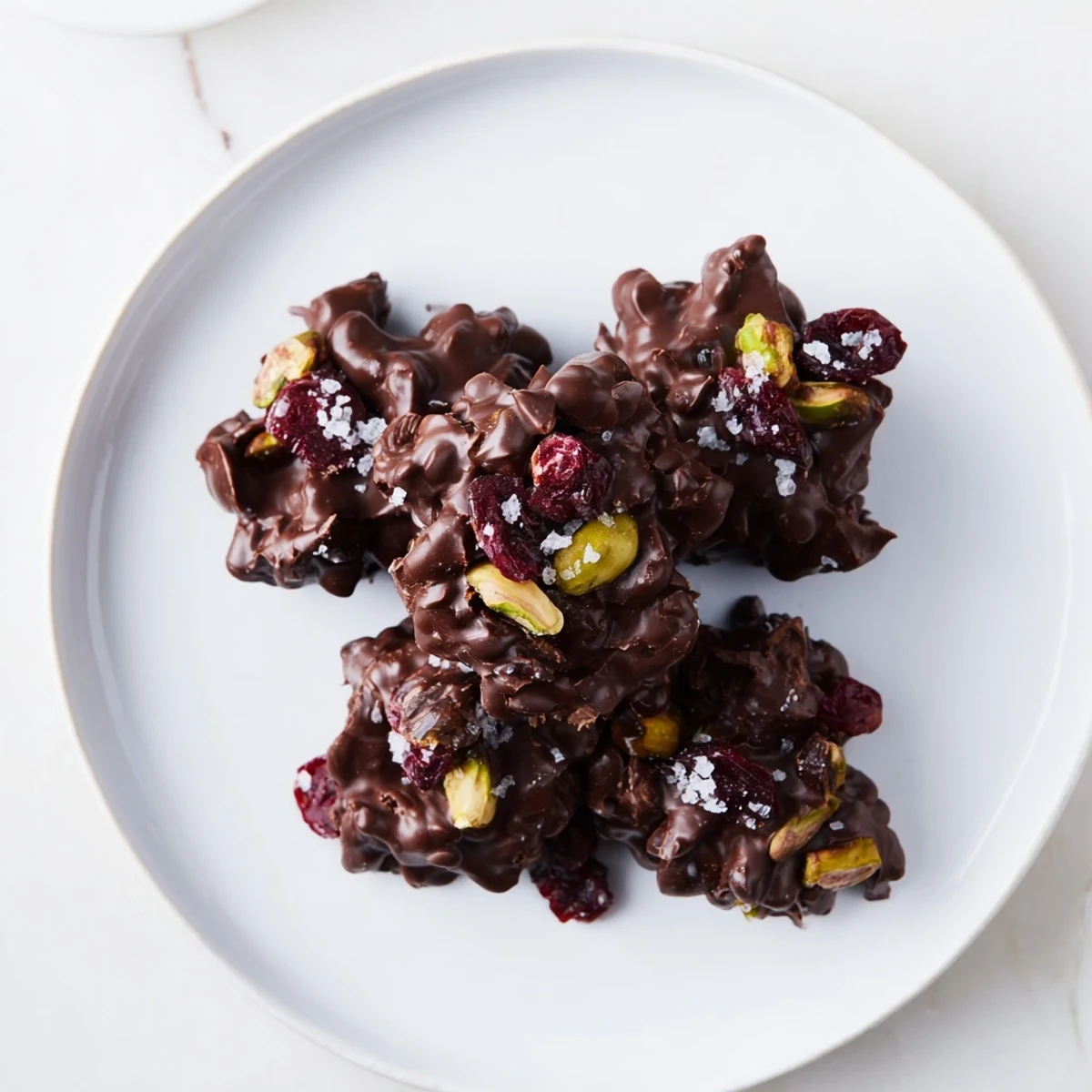Delectable pistachio and dried cranberry clusters, studded with ruby cranberries, ready to enjoy as a snack!