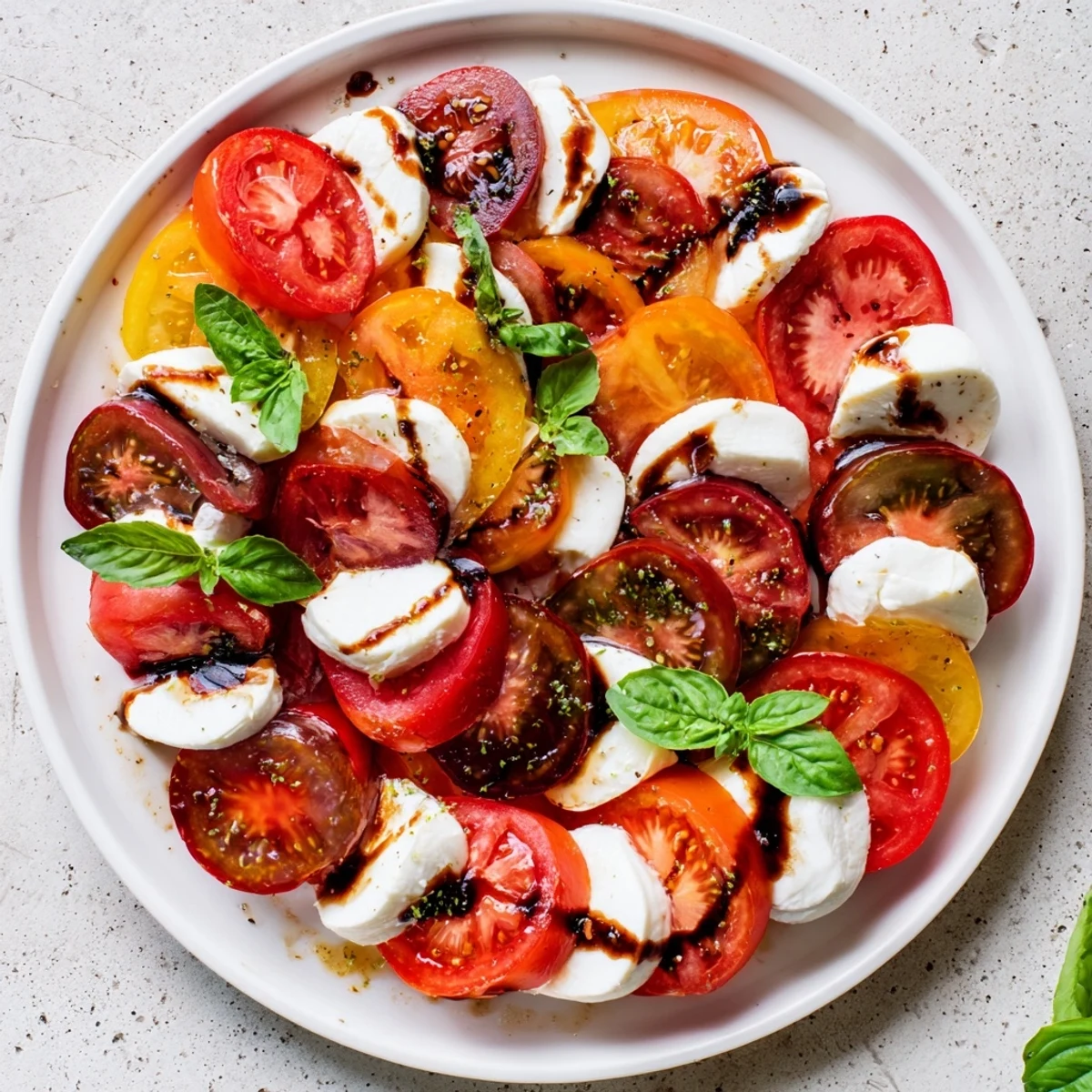 Beautifully arranged Appetizer Wreath, showcasing ripe cherry tomatoes, fresh basil, and balsamic glaze for a perfect snack.