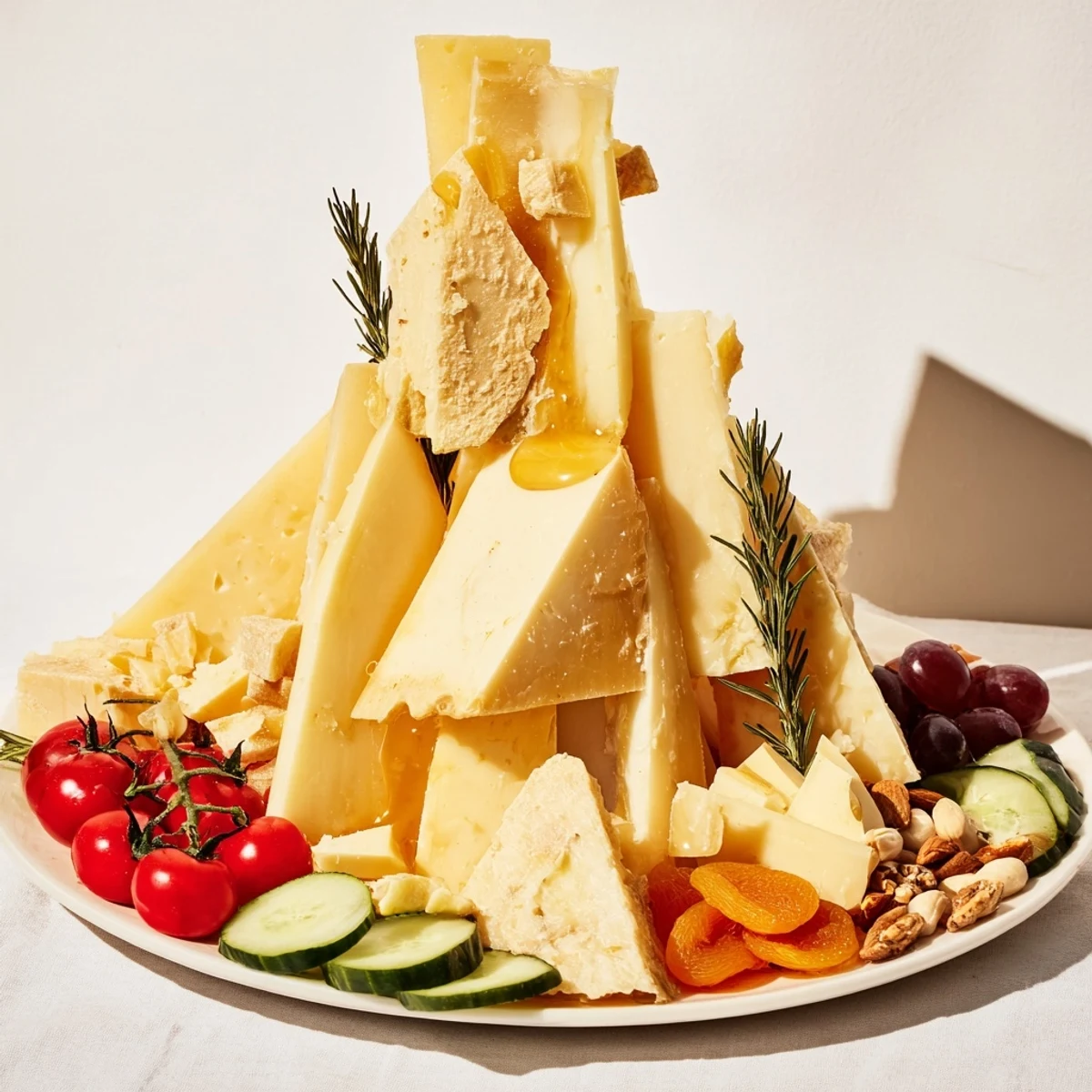 Artistic Sculptural Cheese Landscape: imagine rugged cheese peaks with sweet grapes and crunchy nuts.