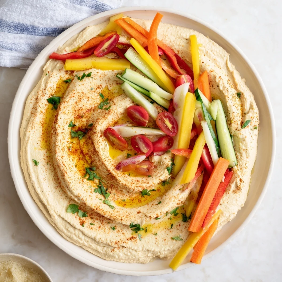 Close up shot of the beautifully arranged "River Delta Flow" with vegetable tributaries ready to enjoy.