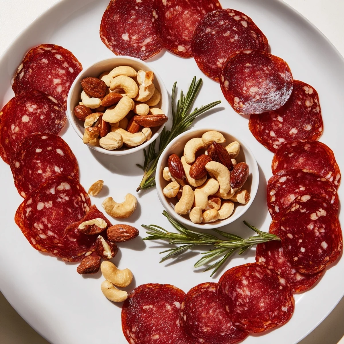 Salty salami slices create an endless loop in this delicious The Infinity Loop charcuterie appetizer.
