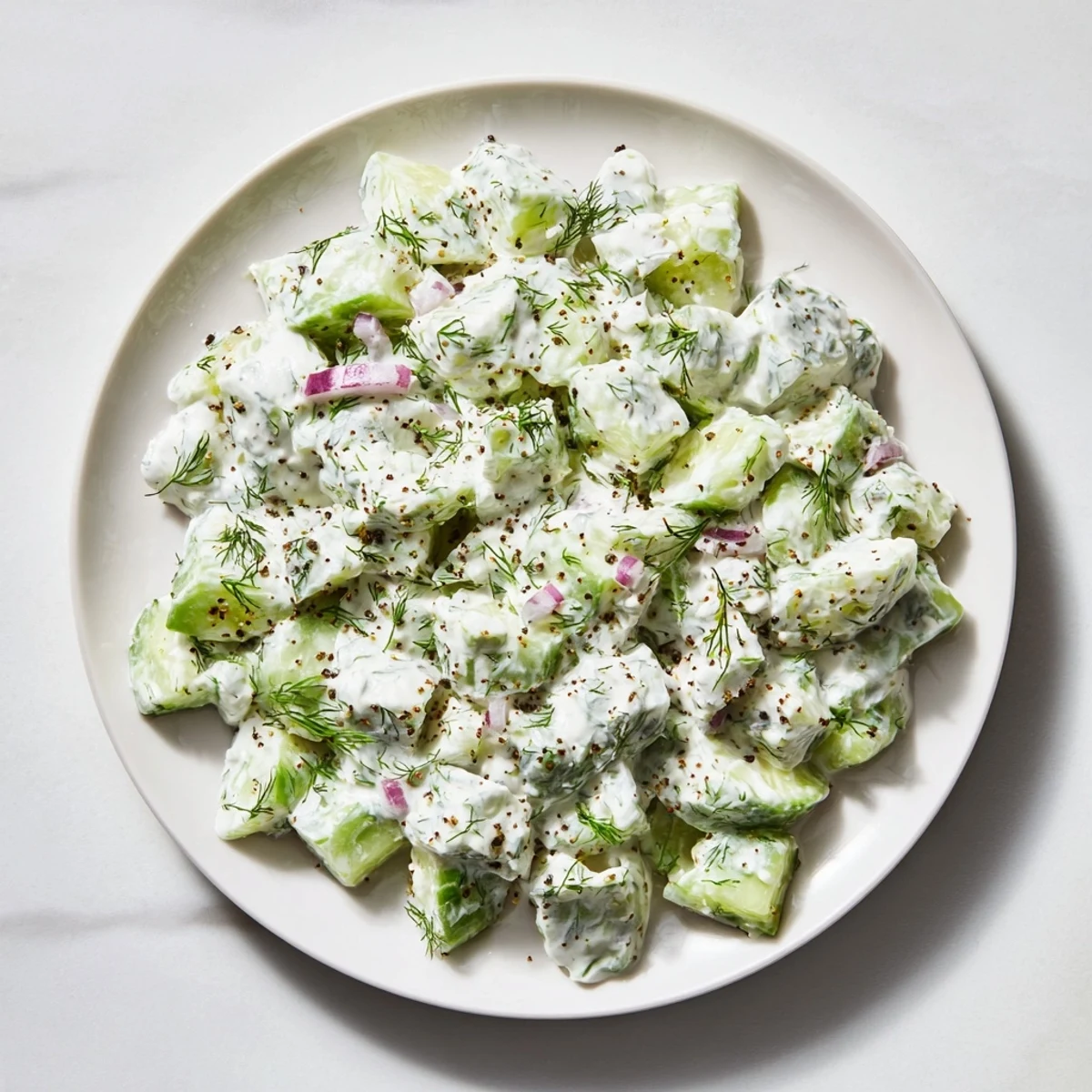 Creamy Cucumber and Greek Yogurt Tzatziki Salad, a refreshing, vibrant salad, served cold alongside grilled meats.