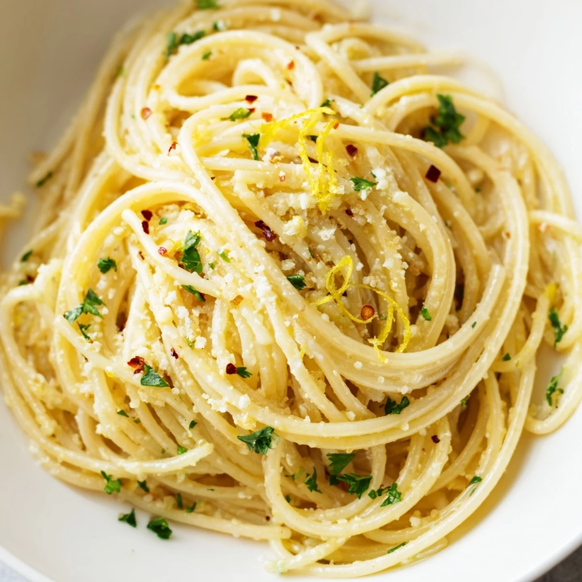Steaming bowl of Garlic Butter Noodles, with fresh parsley, ready to be enjoyed as a simple meal.