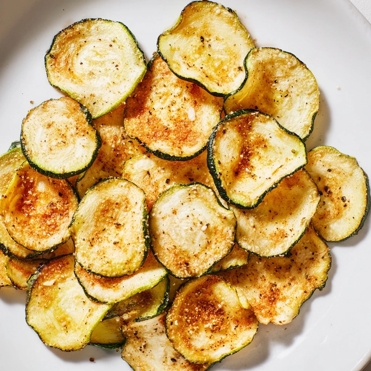 Golden, crispy zucchini chips, perfectly seasoned and ready to enjoy as a flavorful, crunchy snack.