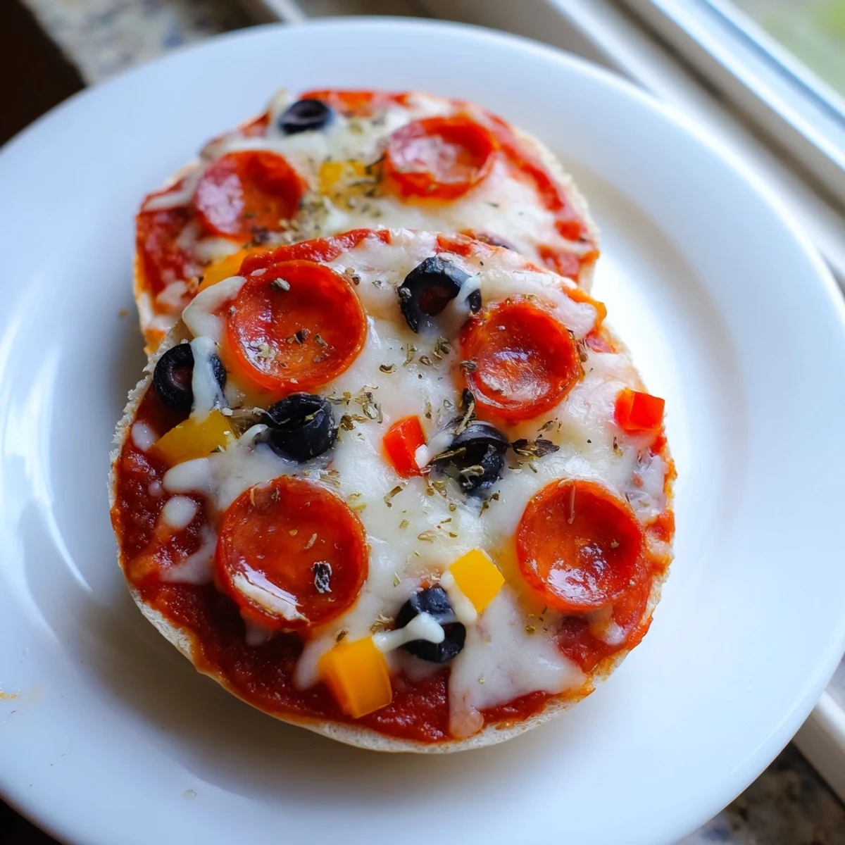 Golden bubbly cheese tops these homemade mini bagel pizzas, perfect for a quick snack.