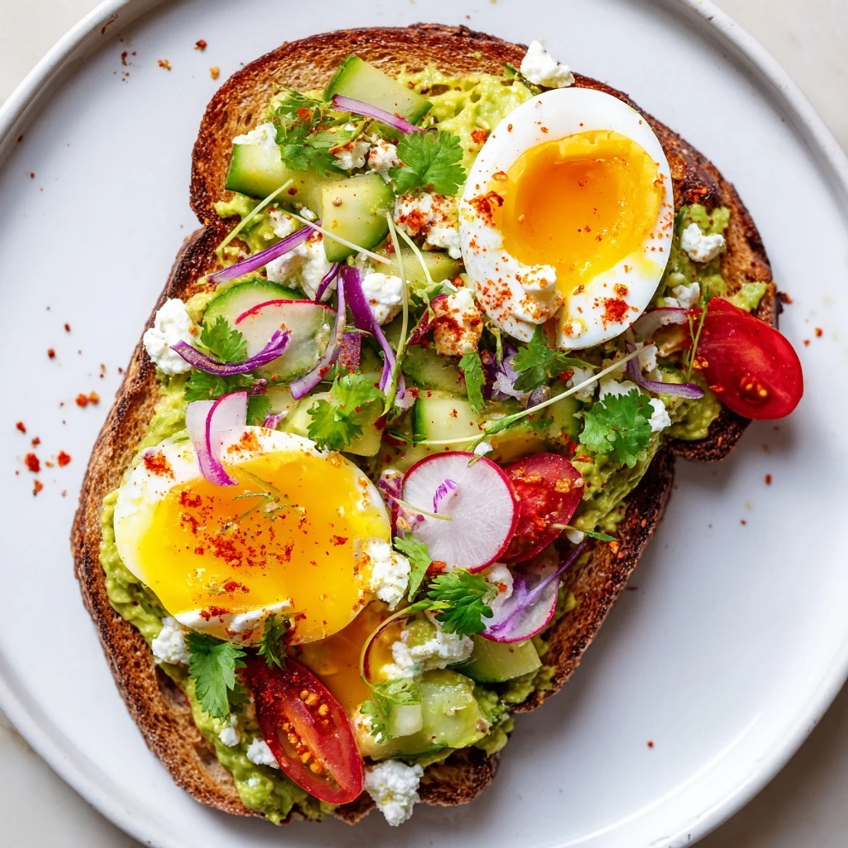 Creamy avocado is spread atop toasted bread for this loaded avocado toast recipe.