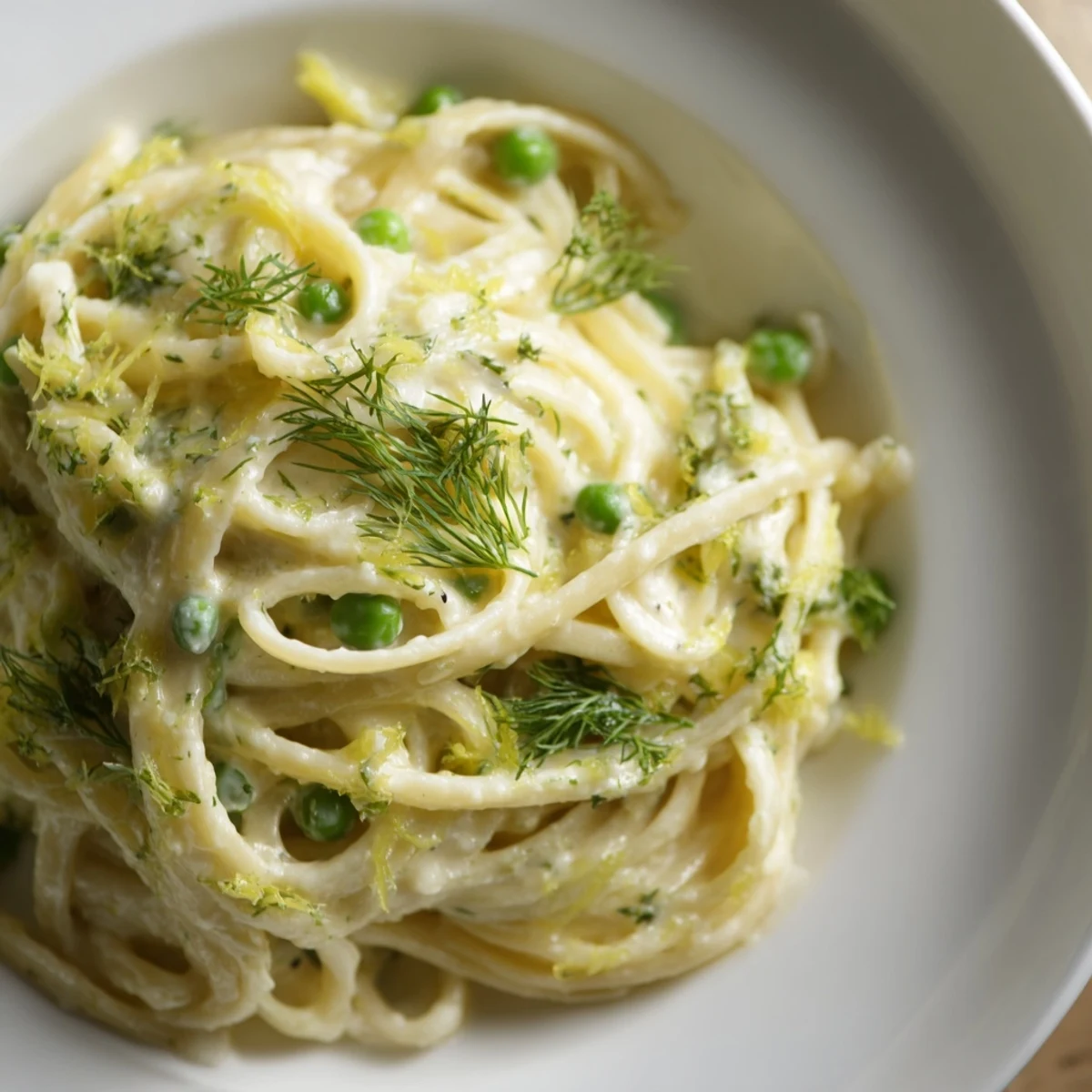 Creamy Dill Pasta: A close-up of a bowl, the pasta glistening with a rich, creamy sauce.