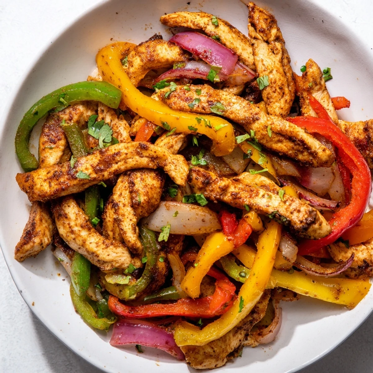 Roasted sheet-pan chicken fajitas showcasing colorful bell peppers and tender chicken, perfect for a weeknight meal.