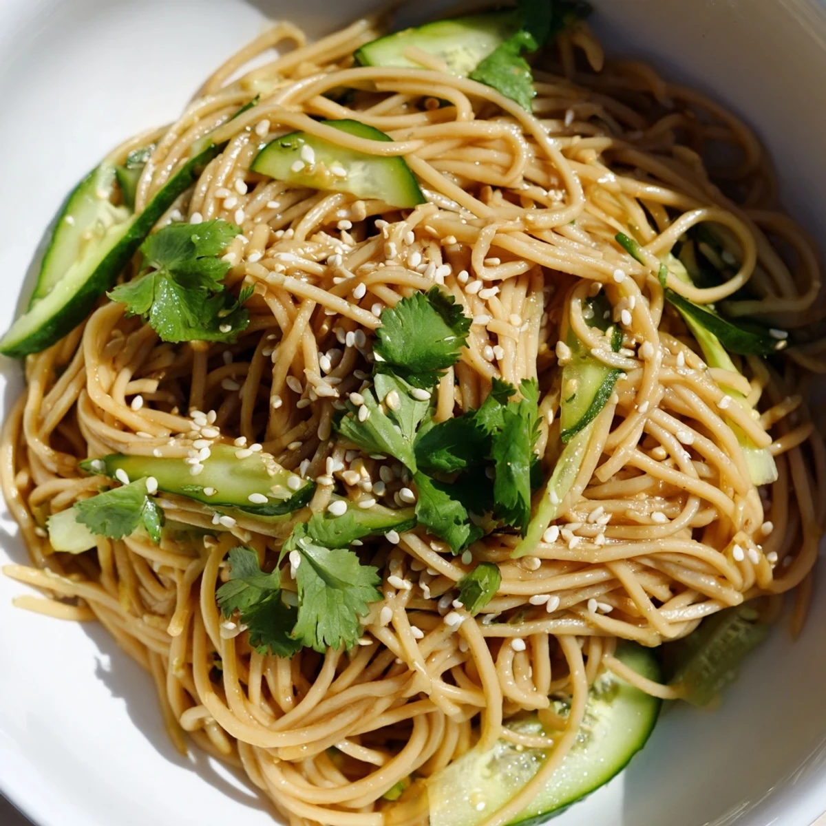 Served chilled, this spicy sesame noodle salad pairs well with a crisp Riesling for a refreshing light meal.