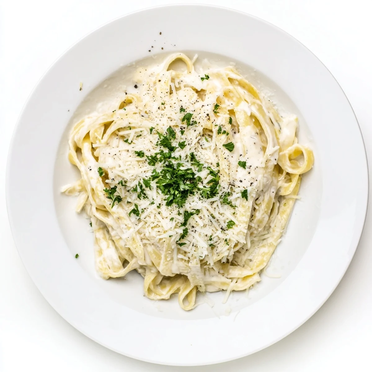 A generous bowl of Roasted Garlic Cream Pasta, garnished with extra grated Parmesan and fresh parsley, ready to be enjoyed for a comforting main course.