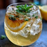 Refreshing non-alcoholic limoncello spritz with ice, lemon slices, and a hint of vanilla aroma.