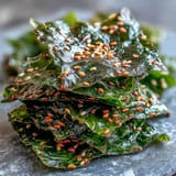 Crispy Seaweed Snack Chips with sesame seeds, baked golden brown, an easy healthy treat.