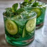 Refreshing Sparkling Cucumber Mint Lemonade Mocktail with mint sprigs, perfect for a hot day.