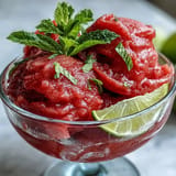 Vibrant, naturally sweet Watermelon Sorbet, ready to be scooped on a hot day.