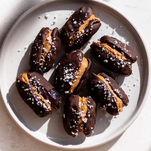 Chocolate Peanut Butter Dates, glistening and chocolate-covered, are presented ready to enjoy as a sweet treat.