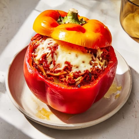 Savory Sloppy Joe Stuffed Bell Peppers, bursting with a rich meat sauce and topped with melted cheese, look delicious.