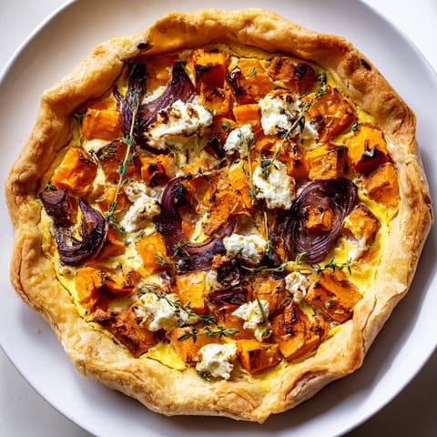 Feuilles d'Érable Tartes Salées d'Automne: A beautifully golden tart bursting with roasted vegetables and savory flavors.