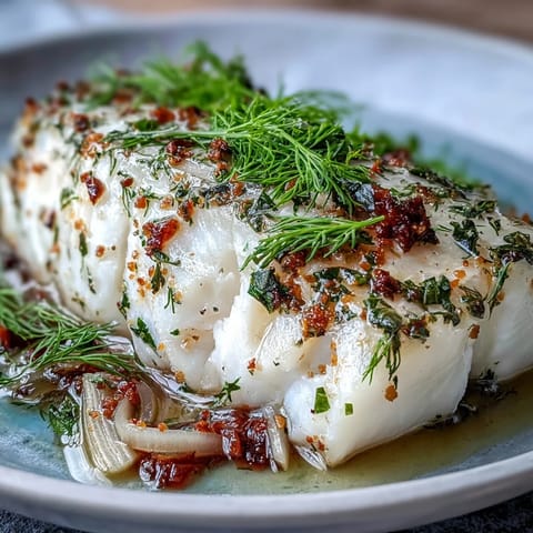 Flaky poached cod with bright fennel and orange, a light Mediterranean dish.