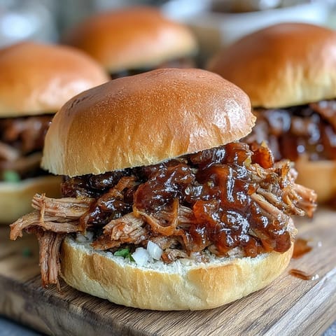 Applesauce Pulled Pork Sandwiches feature slow-cooked meat in a sweet-savory apple cider sauce on soft buns.